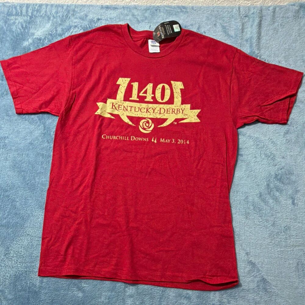 NWT 2014 Kentucky Derby 140 T-Shirt Size L Red Churchill Downs Horse Racing Tee